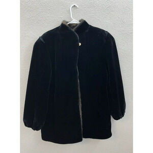 Style VI Ltd Womens Coat Size Unknown Black Faux Fur Long Sleeve Button Up VTG